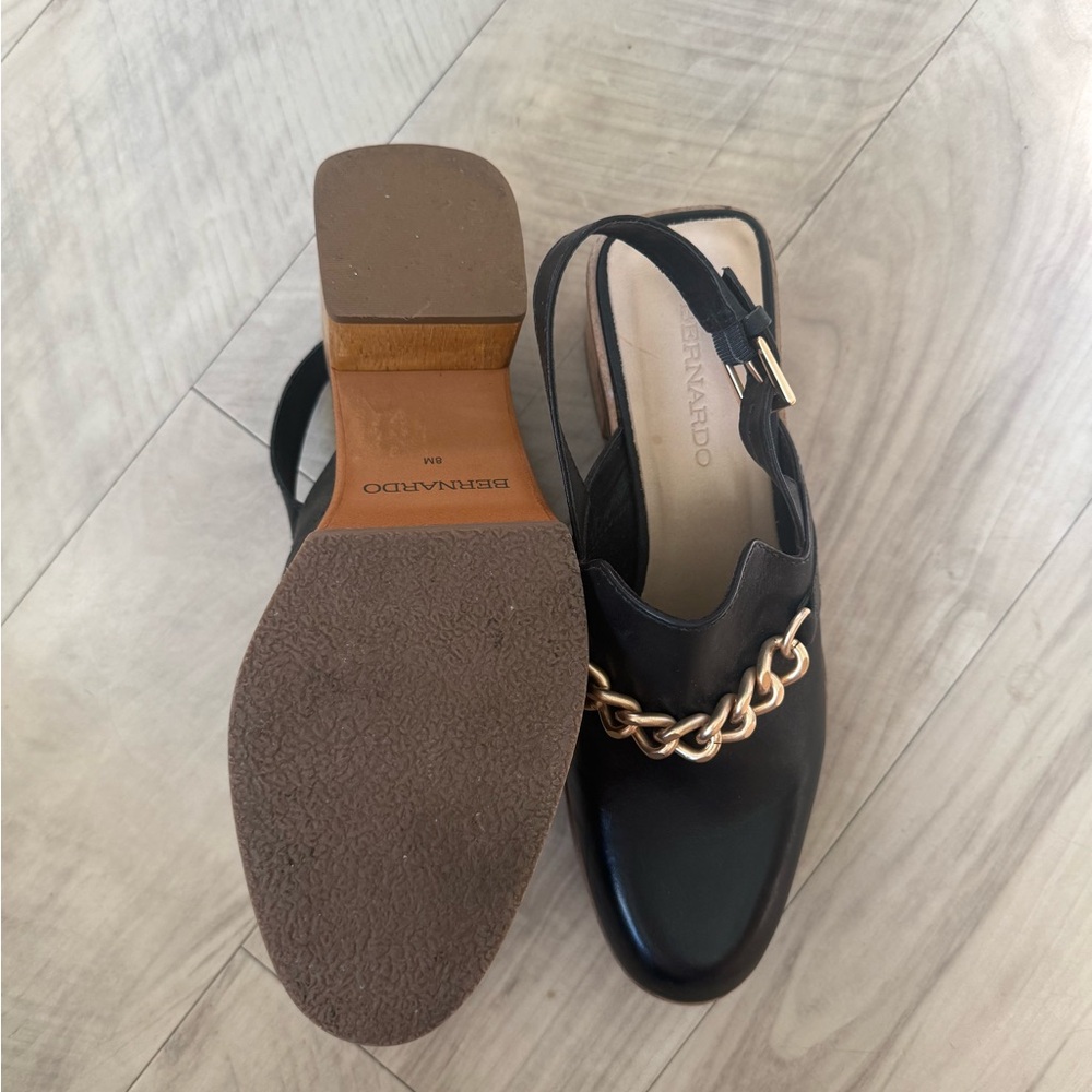 Anthropologie Bernardo Sochi CHAIN SLINGBACK CLOGS IN black Leather - Picture 7 of 9